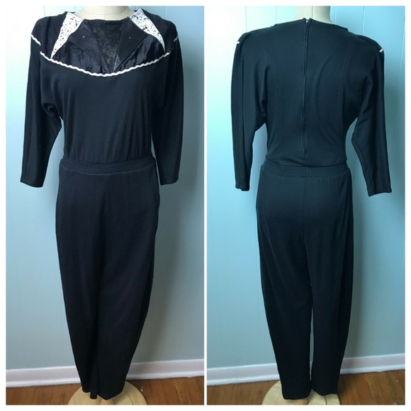 Vintage 90s Jumpsuit Romper Satin Trim Leather Lace M - Picture 2 of 3